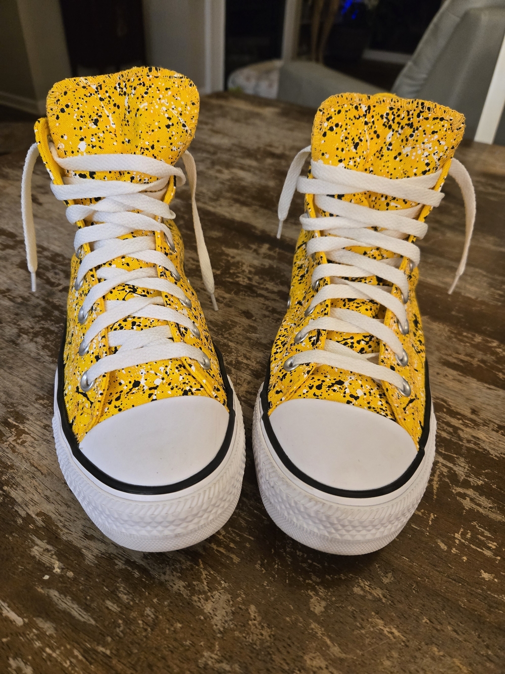 Converse High-Top Sneakers in Yellow with Black & White Paint-Splash